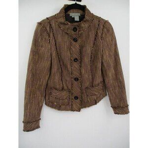Eccoci Womens Blazer 0 Brown Purple Textured Button Front Preppy Wool Blend